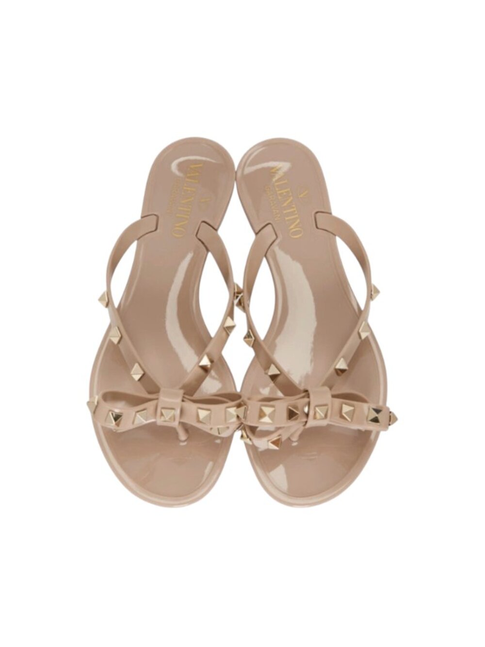 Valentino Garavani Rockstud Jelly Flat Thong Sandals Womens 39 9 Tan Flip Flops